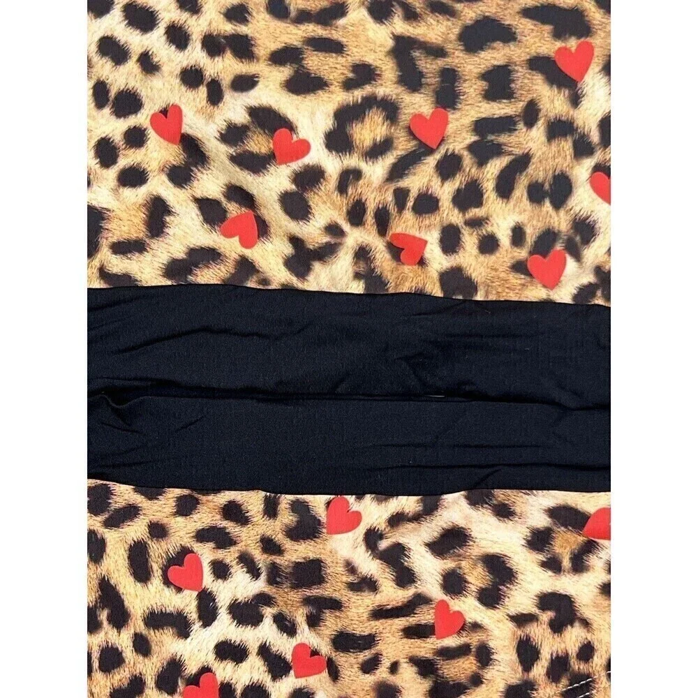 NWT Submarine Swim Girls Heart Cheetah One Shoulder Cutout Bathing Suit 14